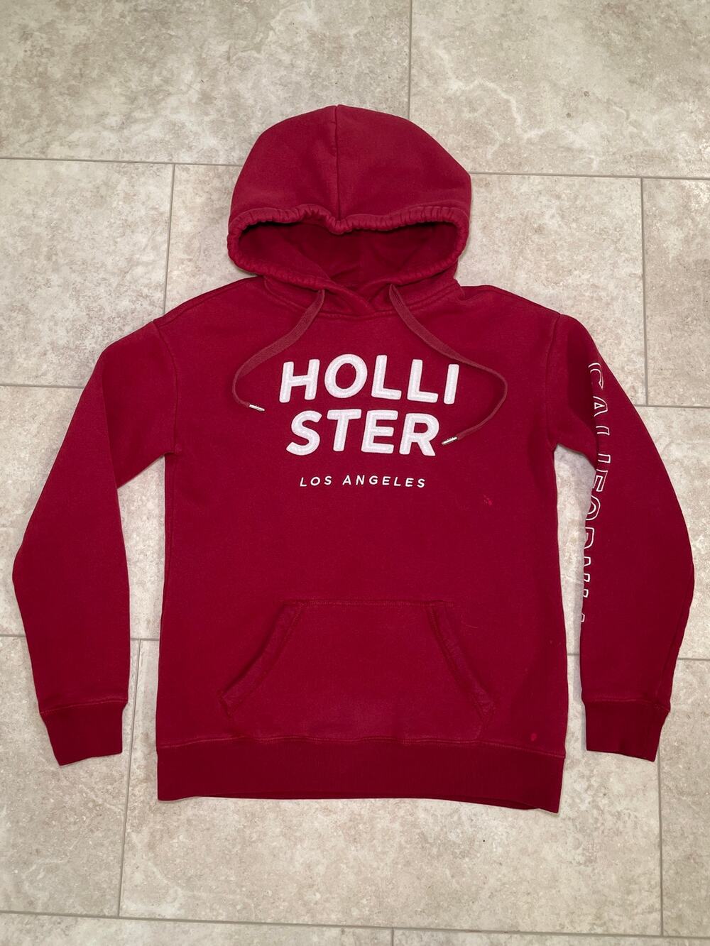 2000s Hollister Puff Logo Red Hoodie Sz Small Chunky Spellout Surf Sporty School